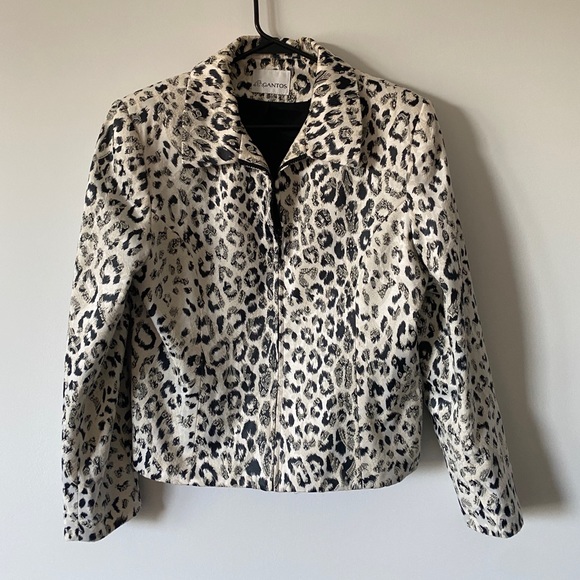 gantos Jackets & Blazers - Vintage Gantos Black White Ivory Leopard Animal Print Zip Front Jacket Size 12